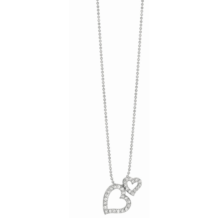 Silver Cz Double Heart Necklace