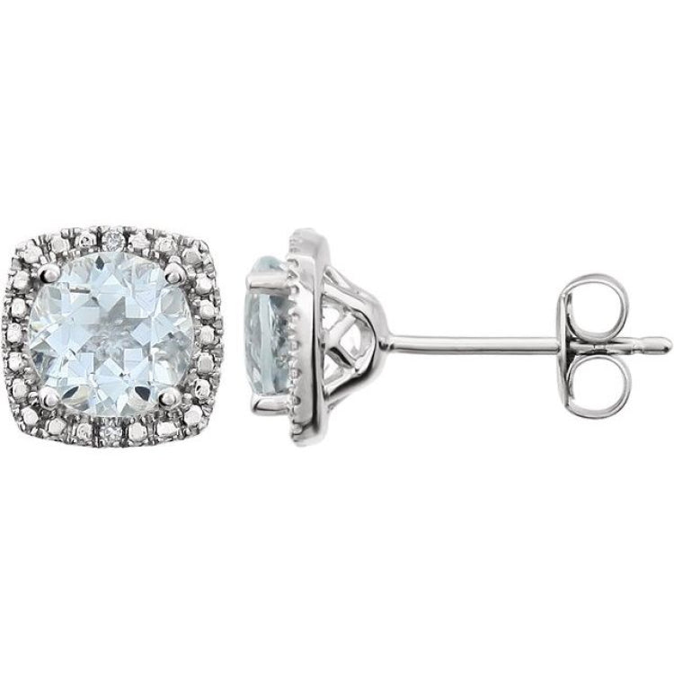 Round 4-Prong Halo-Style Birthstone Stud Earrings