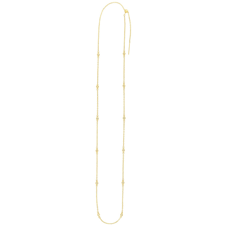 14K Gold 3Mm Endless Adjustable .24Ct Diamond Cable Chain