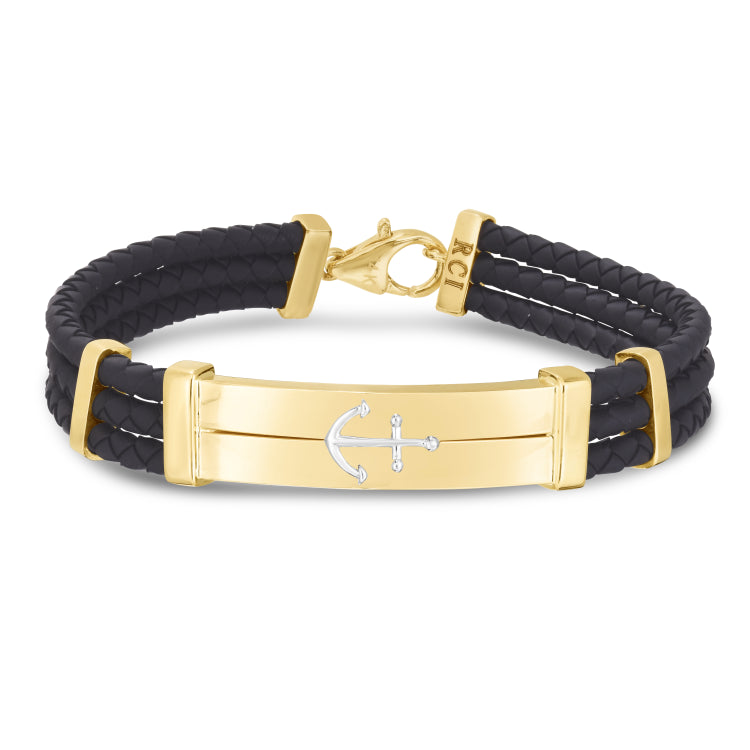 Men'S Gold Rubber Cord Anchor Bracelet