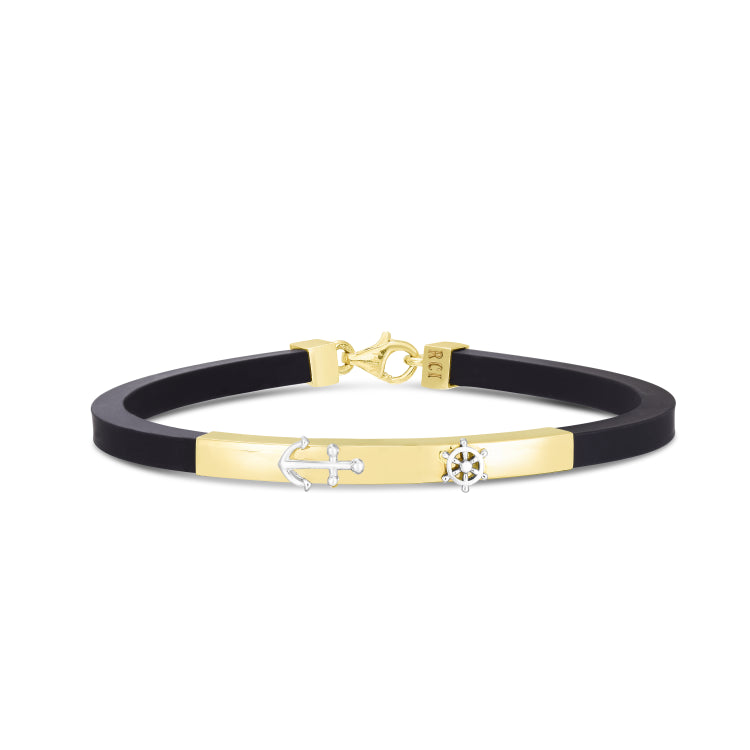 Men'S Skinny Gold Rubber Cord Nautical Bracelet