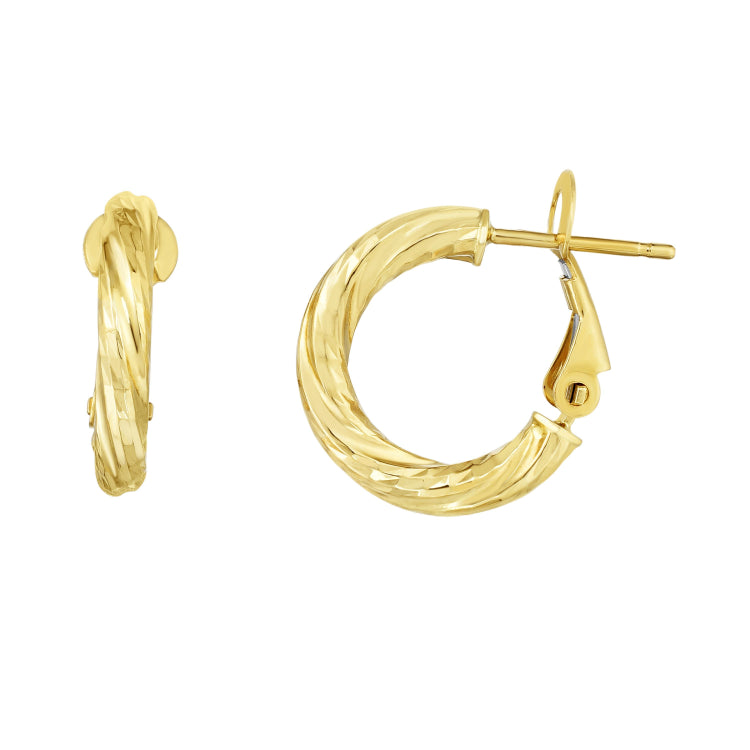 14K Gold 3X10Mm Diamond Cut Twist Omega Back Hoop Earring
