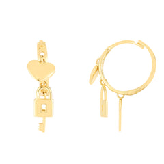 14K Love Lock And Key Huggies