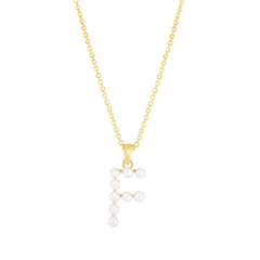 14K Pearl F Initial Necklace