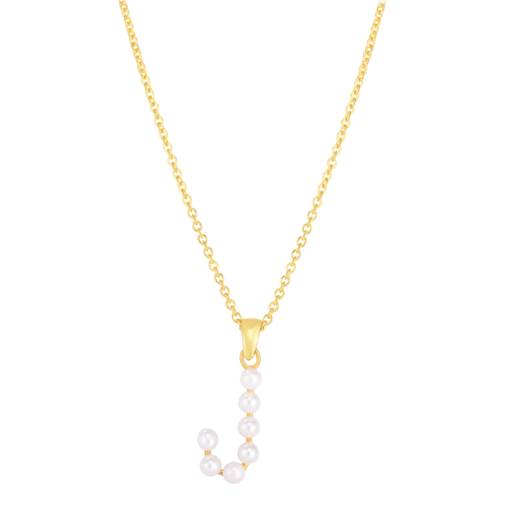 14K Pearl J Initial Necklace