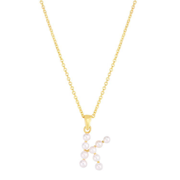 14K Pearl K Initial Necklace