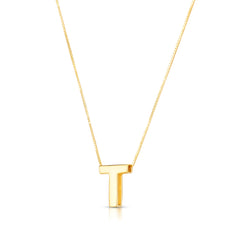 14K Gold Block Letter Initial T Necklace