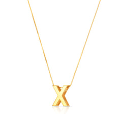 14K Gold Block Letter Initial X Necklace