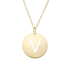 14K Gold Disc Initial V Necklace