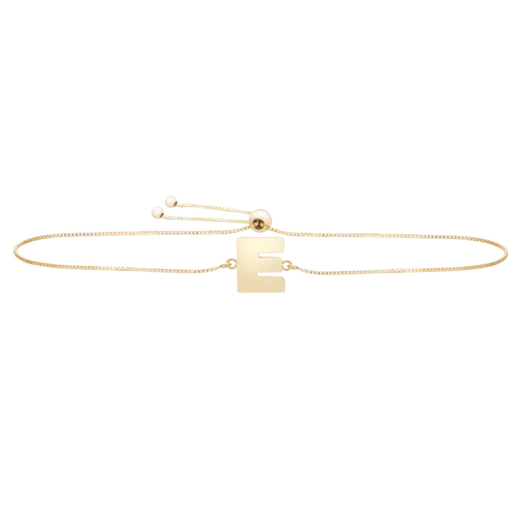 14K Gold Initial E Bolo Bracelet