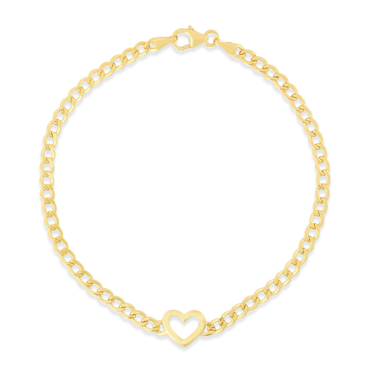 14K Heart Curb Bracelet