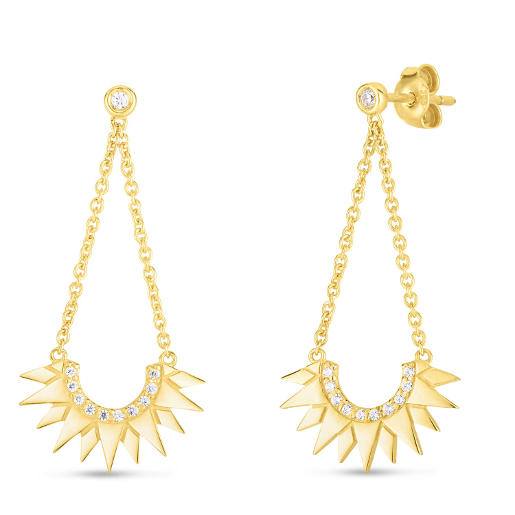 14K Diamond Dangle Sunburst Earrings