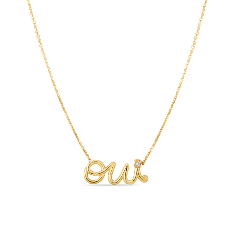 14K Gold Diamond Say "Oui" Necklace