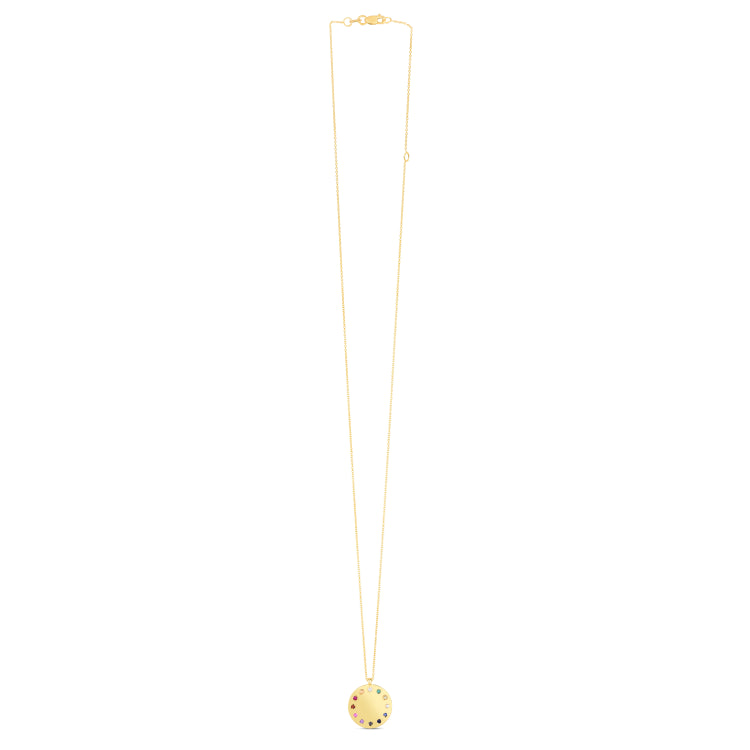 14K Gemstone Rainbow Dial Medallion Necklace