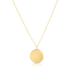 14K Gold Round Tag With Paperclip Chain