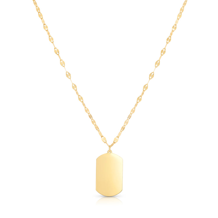 14K Gold Tag With Mirror Chain