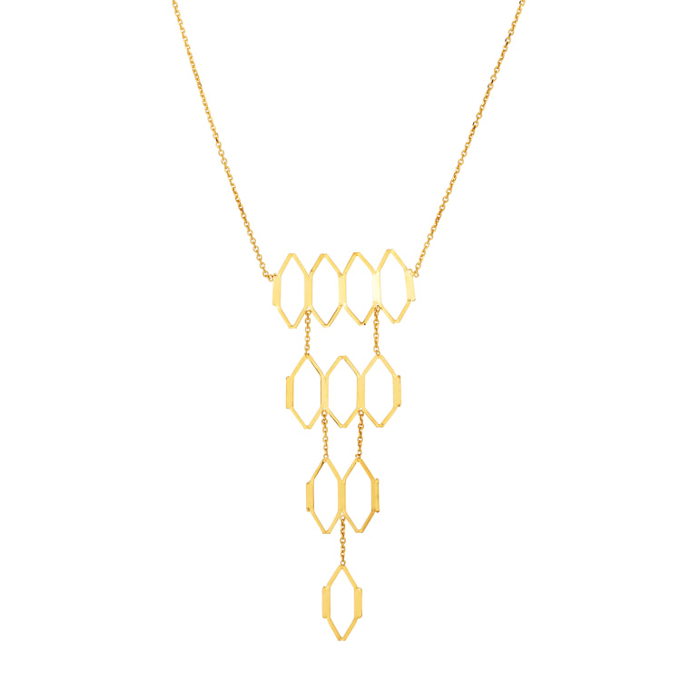 14K Gold Honeycomb Cascading Necklace