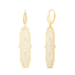 14K Gold Art Deco Mop Inlay Earrings