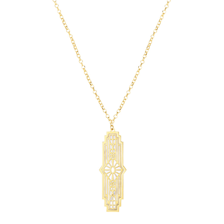 14K Gold Art Deco Mop Inlay Necklace