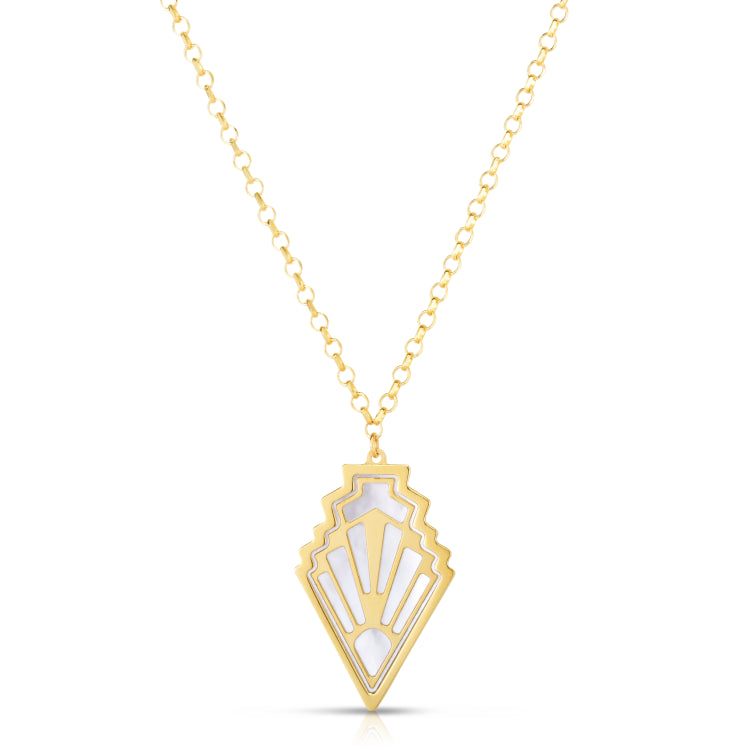 14K Gold Art Deco Mop Inlay Necklace
