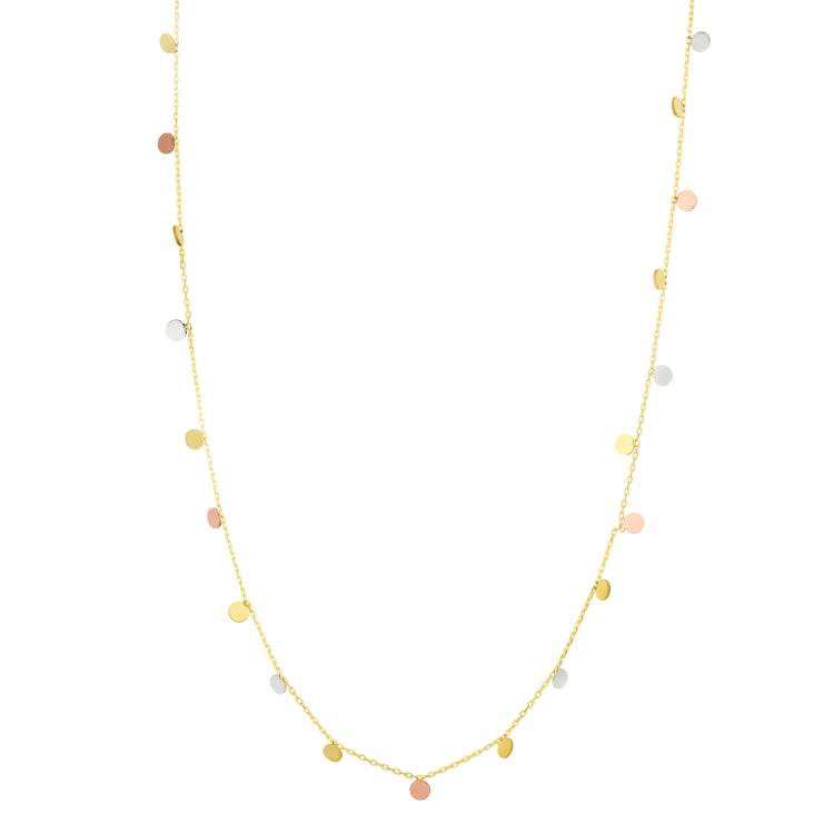  14K Tricolor Dangling Circles Necklace