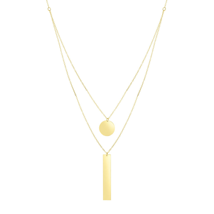 14K Gold Polished Circle & Bar Multi-Strand Necklace