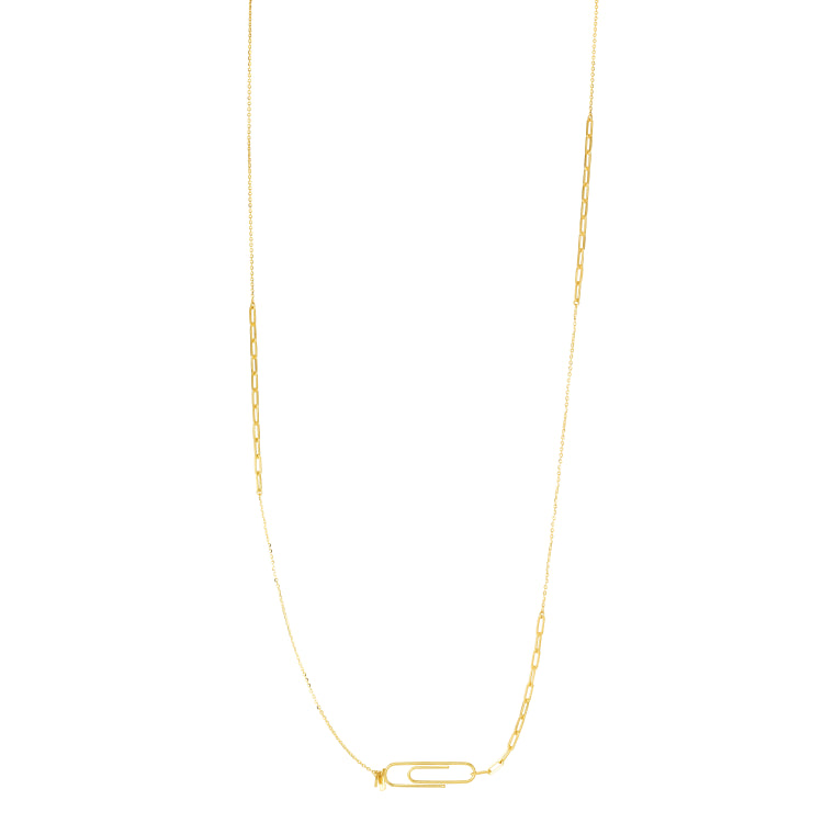 14K Gold Stationed Paperclip Necklace