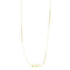 14K Gold Stationed Paperclip Necklace