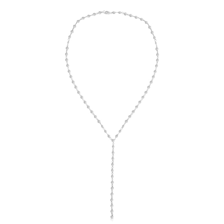 14K Gold Round Mirror Chain Lariat Necklace