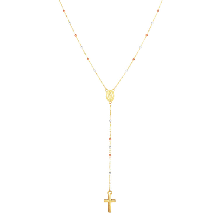 14K Tri-Color Gold Rosary Inspired Necklace