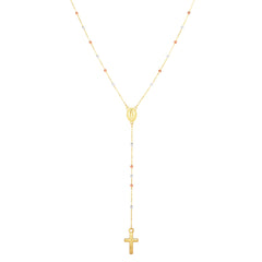 14K Tri-Color Gold Rosary Inspired Necklace