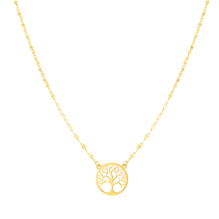 14K Gold Tree Of Life On Mirror Chain Necklace