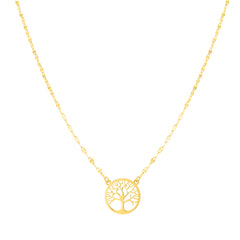 14K Gold Tree Of Life On Mirror Chain Necklace