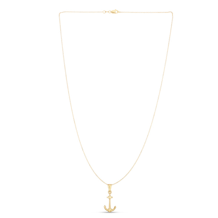 14K Gold Polished Anchor Necklace
