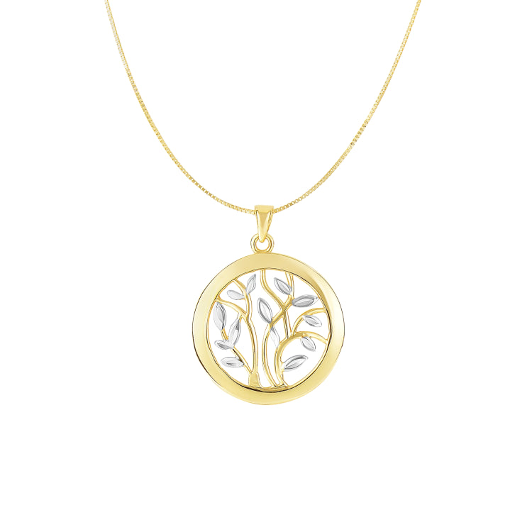 14K Two-Tone Gold Tree Of Life Polished Circle Necklace