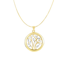 14K Two-Tone Gold Tree Of Life Polished Circle Necklace