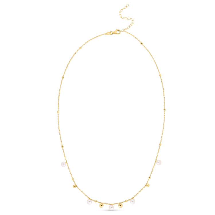 14K Gold Pearl And Scattered Bead Necklace