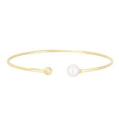 14K Diamond And Pearl Bangle