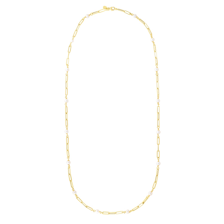 14K Pearl Paperclip Link Necklace
