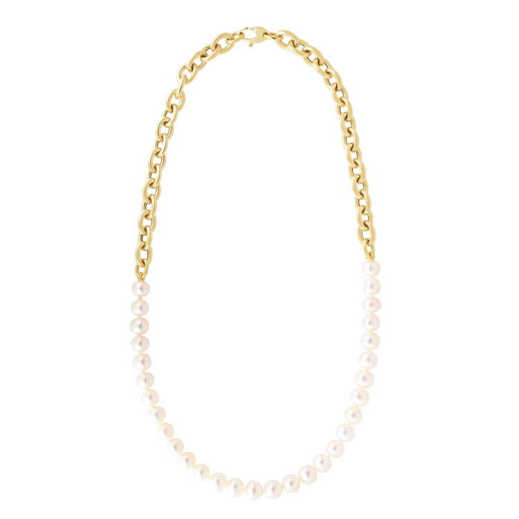 14K Pearl & 9.6Mm Rolo Combination Necklace