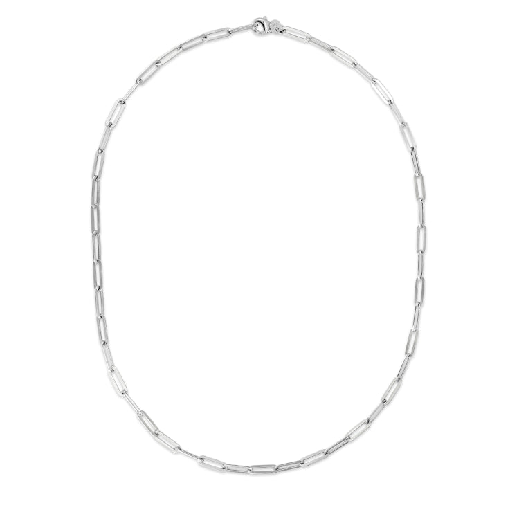 Silver 4Mm Flat Paperclip Link Chain Necklace