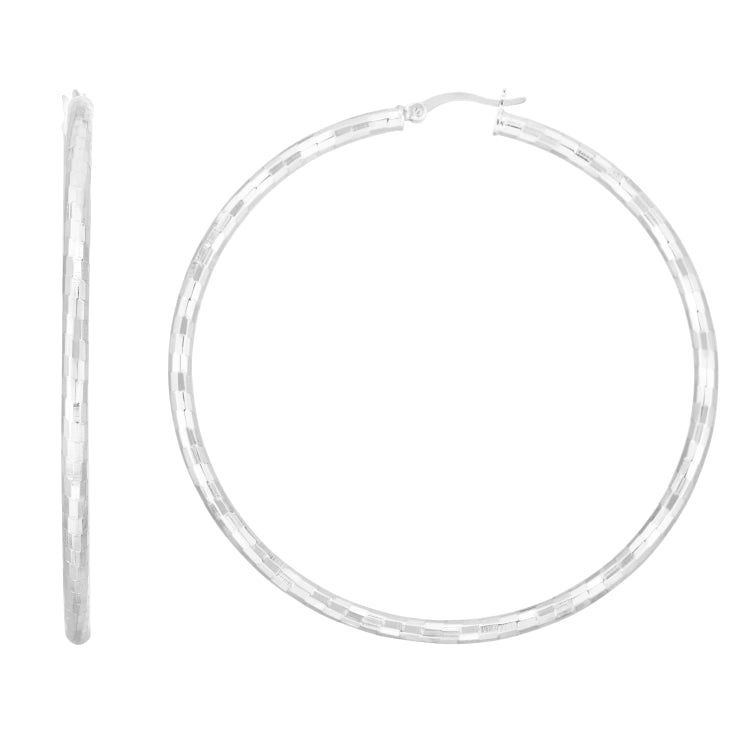 Silver 60Mm Disco Diamond Cut Hoops