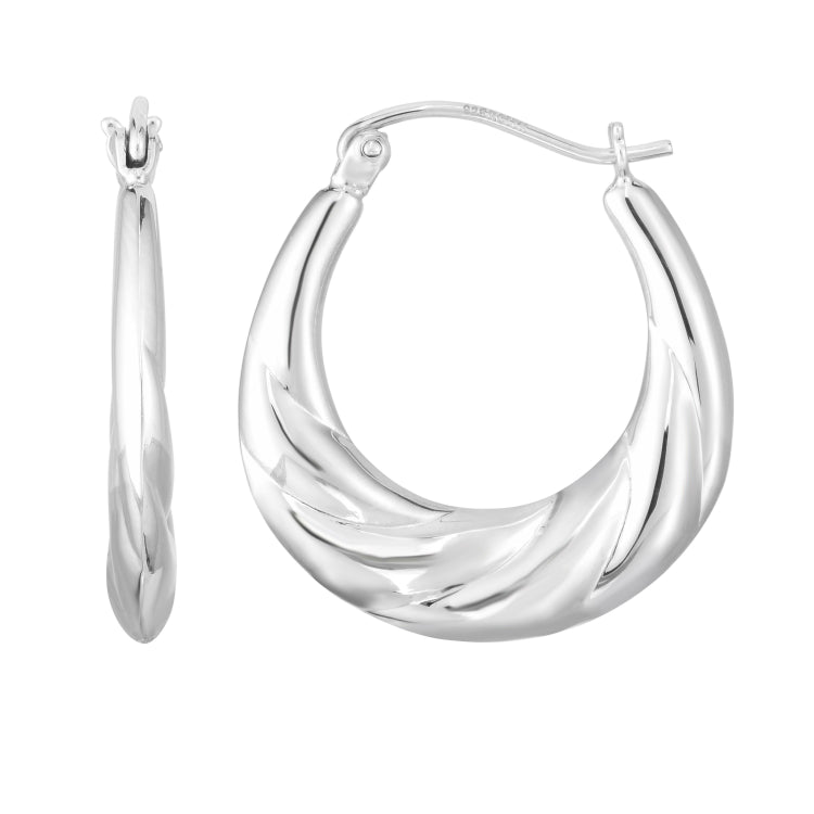 Silver Back To Back Round Diamond Cut Hoop Earring
