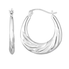 Silver Back To Back Round Diamond Cut Hoop Earring
