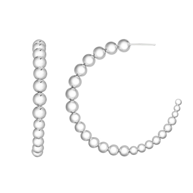 Silver 45Mm Bead C Hoop Earring