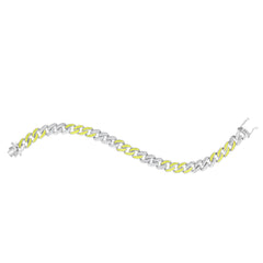 Silver Yellow Enamel Cz Miami Cuban Bracelet