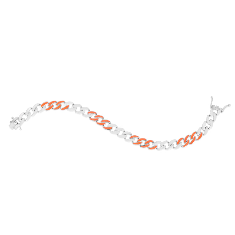 Silver Orange Enamel Miami Cuban Bracelet