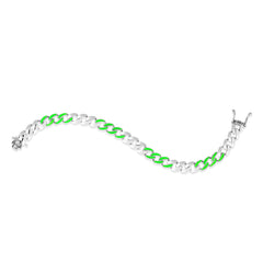 Silver Green Enamel Miami Cuban Bracelet