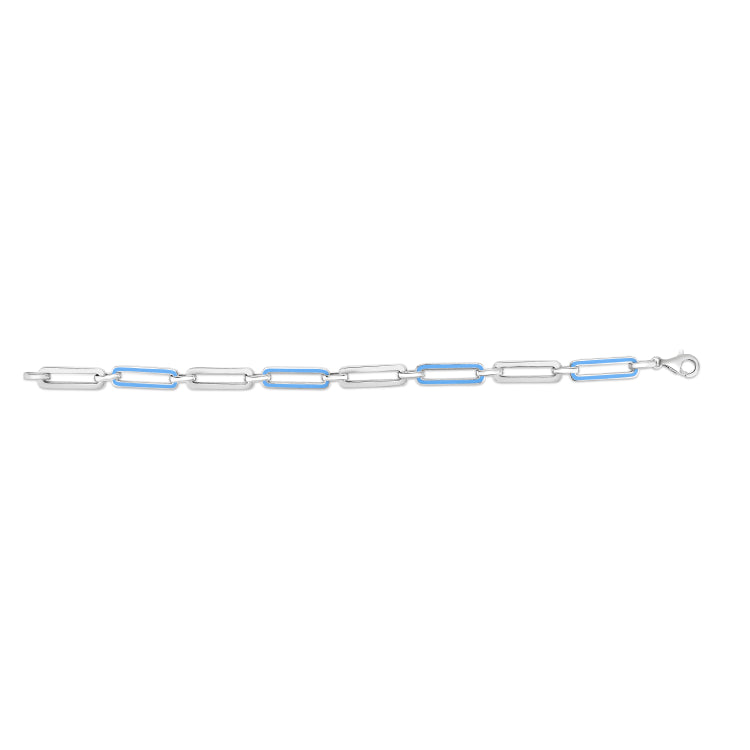 Silver Blue Enamel Paperclip Bracelet