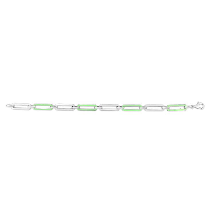 Silver Green Enamel Paperclip Bracelet